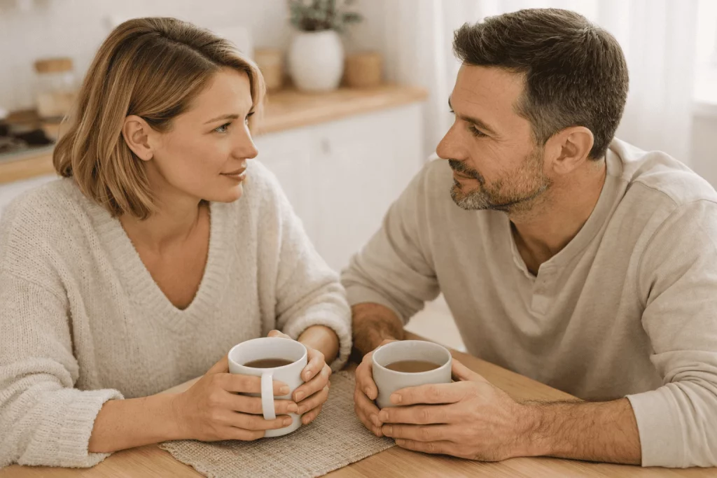Pareja que hablan desde el respeto e intentan solucionar el problema de falta del deseo sexual